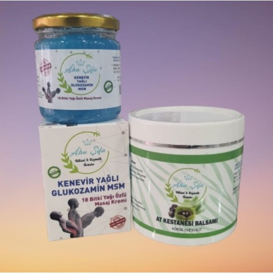 ABU ŞİFA KENEVİR YAĞLI 18 BİTKİ KREM 200 ML & AT KESTANESİ BALSAM 500 ML  SET