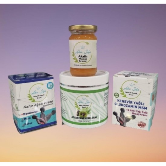 ABUŞİFA  AT KESTANESİ BALSAM 500ML & AKILLI KREM 100ML & KENEVİR KREM 200ML & KAFUR KREM 200 ML